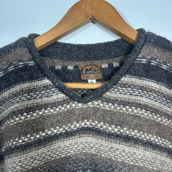 REI Handcrafted Sweater XL Brown Gray Striped Wool Blend Peru VTG Rolled Neck - Picture 5 of 7